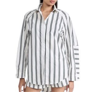 NWT Mikoh Paseo Cotton Poplin Stripe Long Sleeve Button-Up Tunic Shirt, Size M
